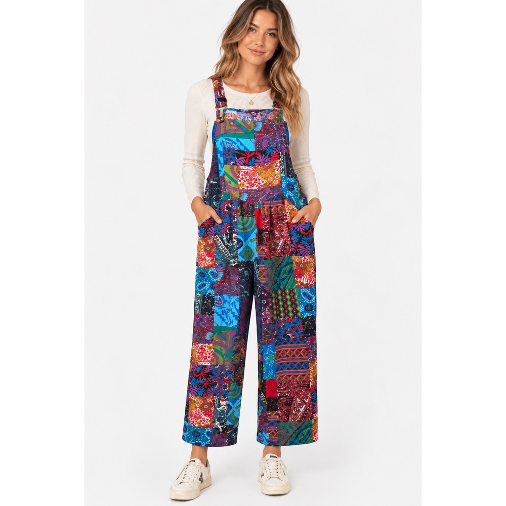 Patchwork Overalls Cotten Blend Boho Hippie Festival Maximalist Womens Small